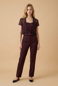 Sheer Brown Short Top with Delicate Sequin and Seed Bead Embellishments