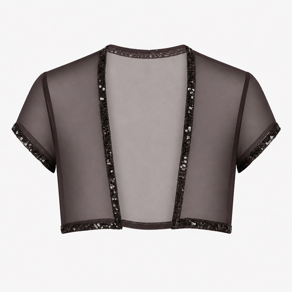 Sheer Brown Short Top with Delicate Sequin and Seed Bead Embellishments