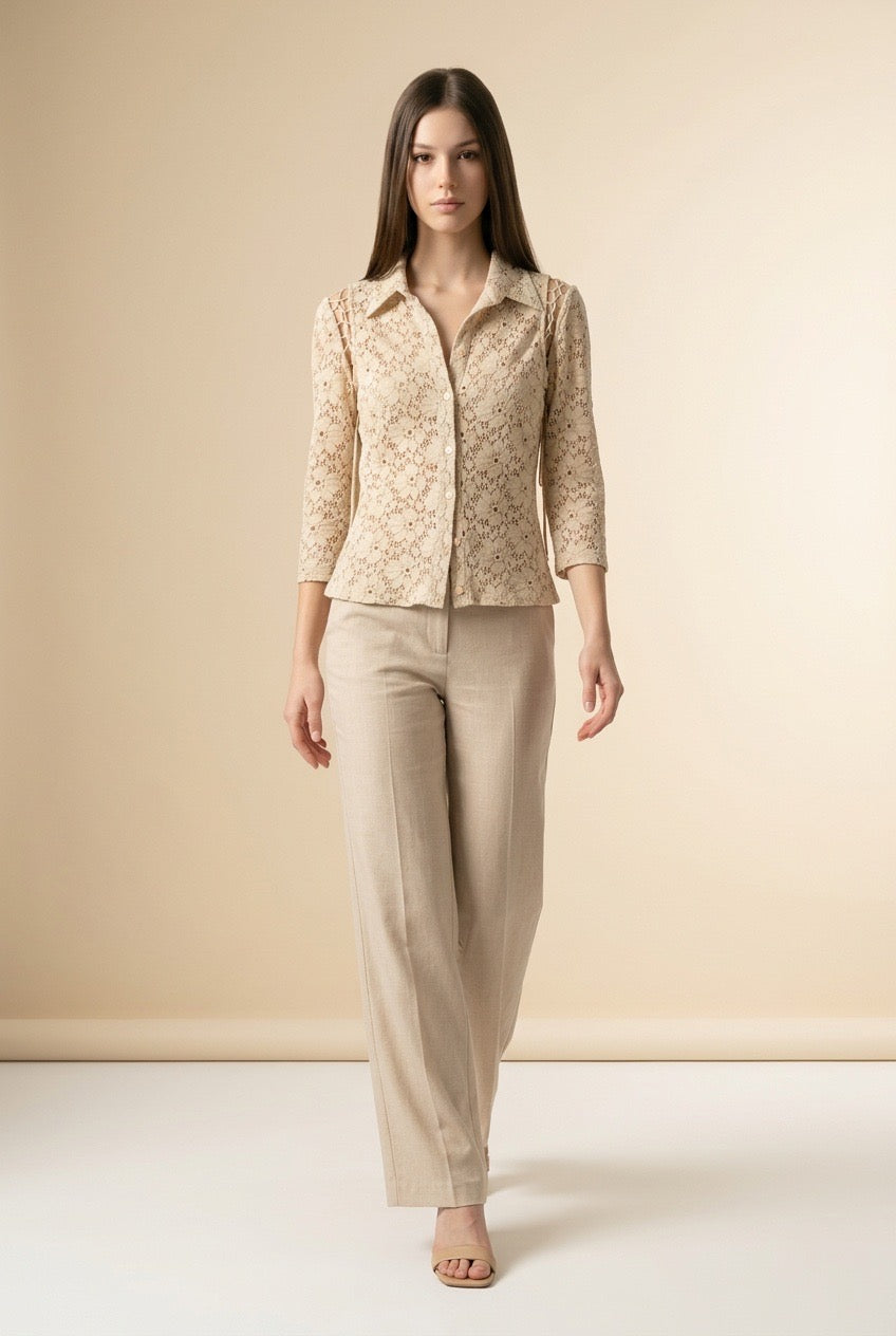 Long Sleeve Lace Shirt with Laced in Sleeves