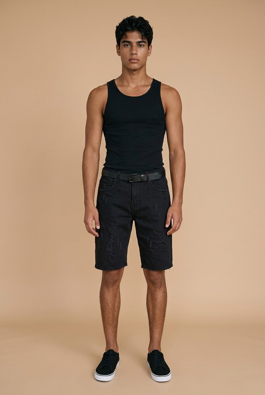 Preme Denim Black Distressed Shorts