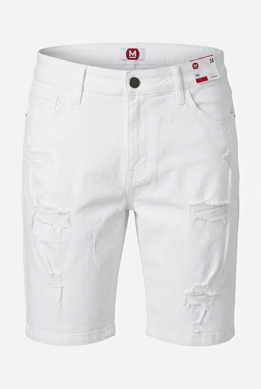 White Denim Distressed Shorts