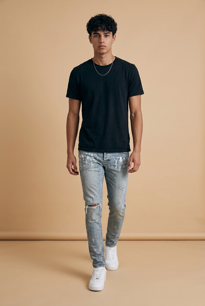 Distressed Purple Brand Jeans with Splashed Paint