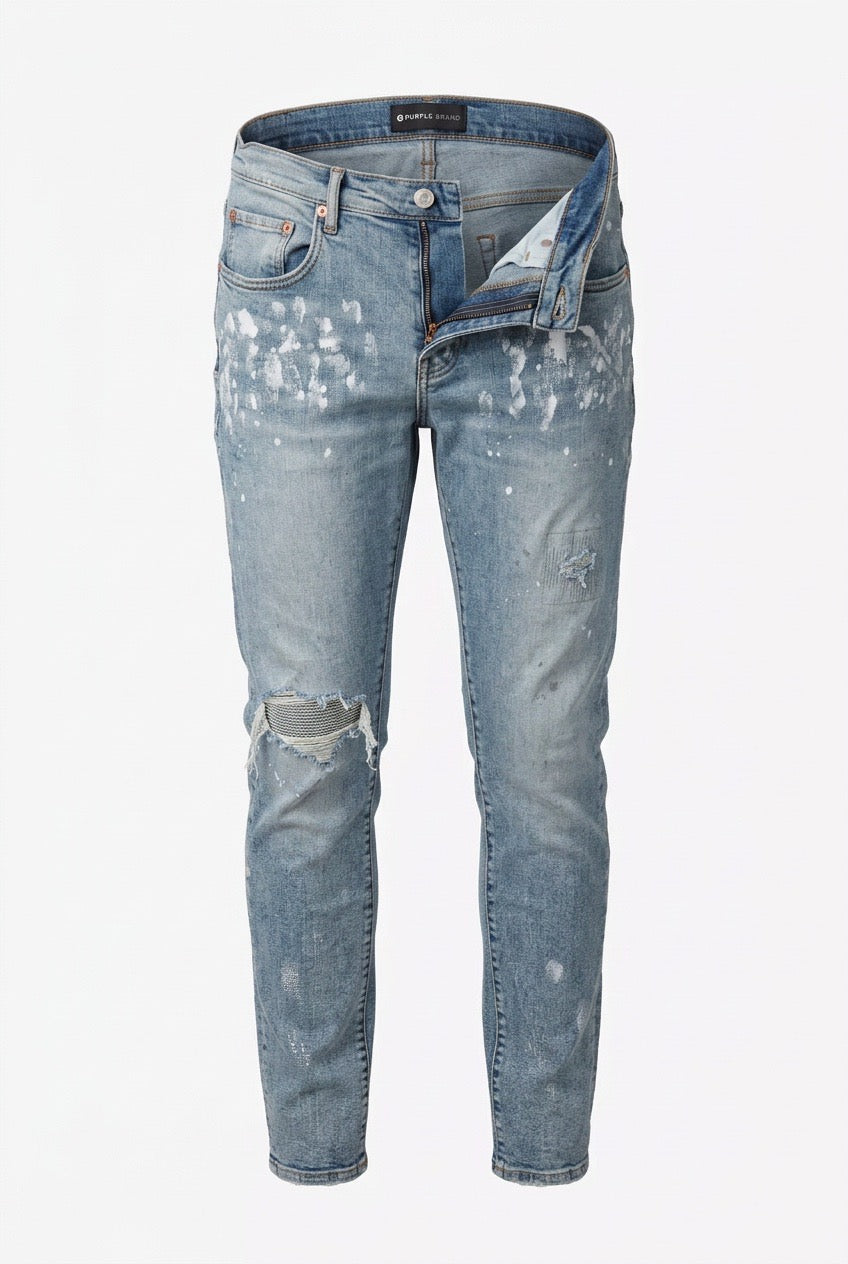 Distressed Purple Brand Jeans with Splashed Paint