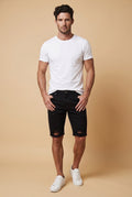 Distressed Black Denim Shorts