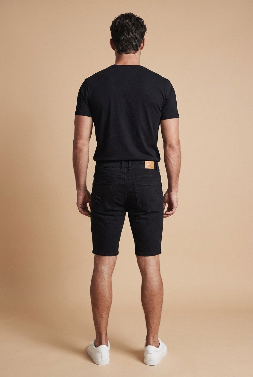 Distressed Black Denim Shorts