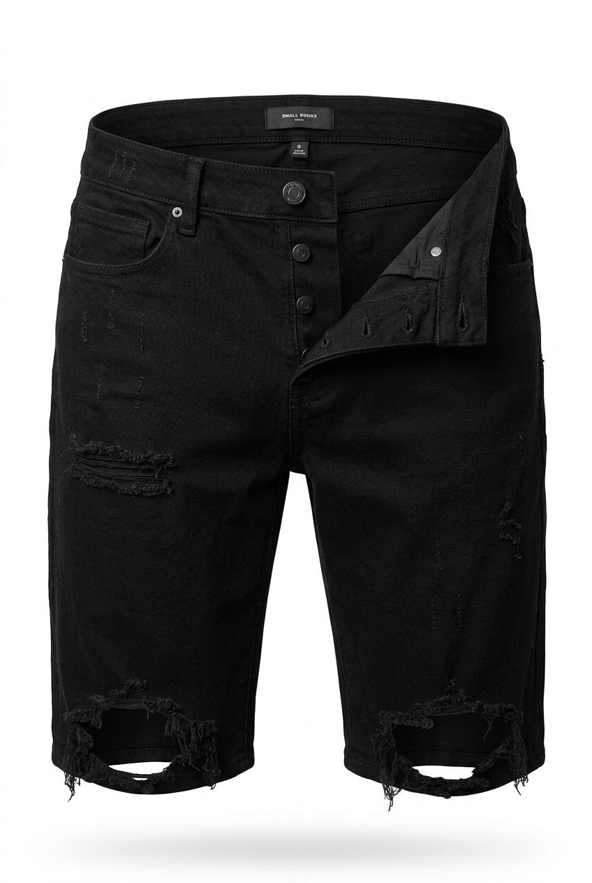 Distressed Black Denim Shorts