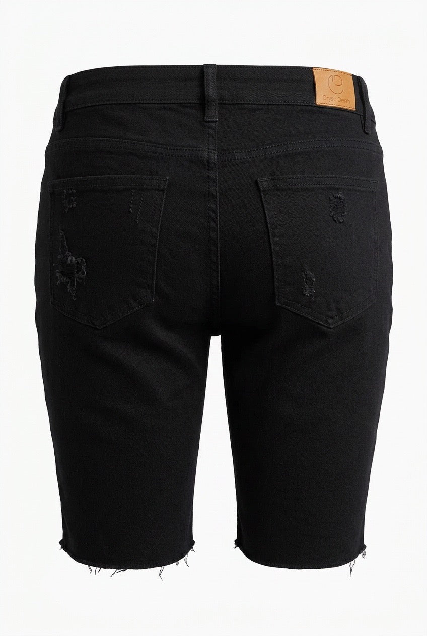 Distressed Black Denim Shorts