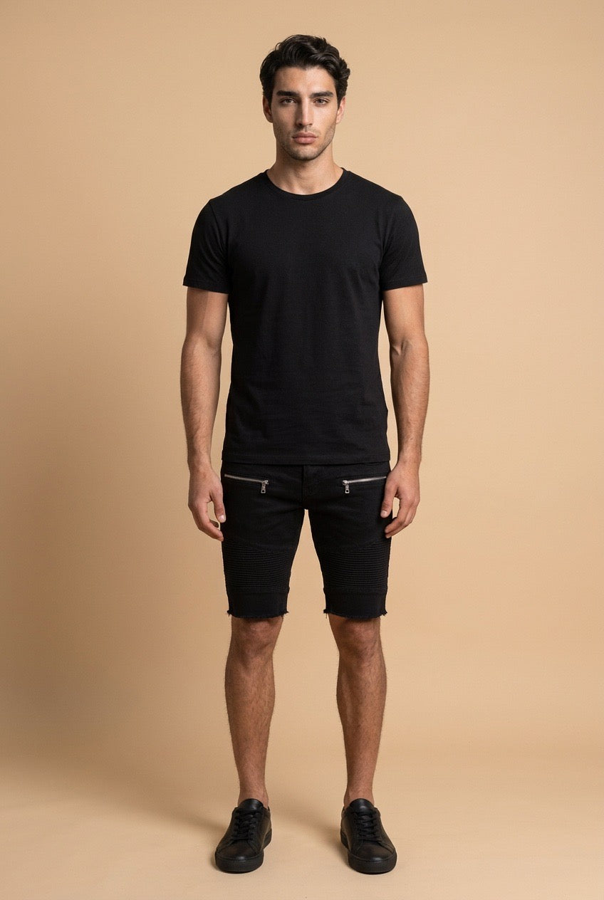 Black Denim Biker Shorts