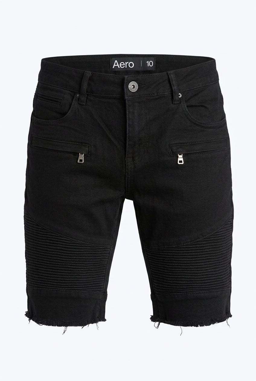 Black Denim Biker Shorts