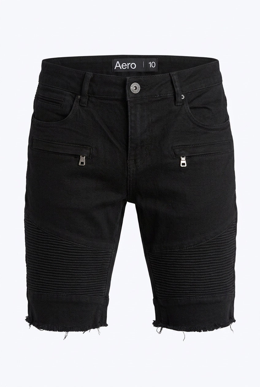 Black Denim Biker Shorts