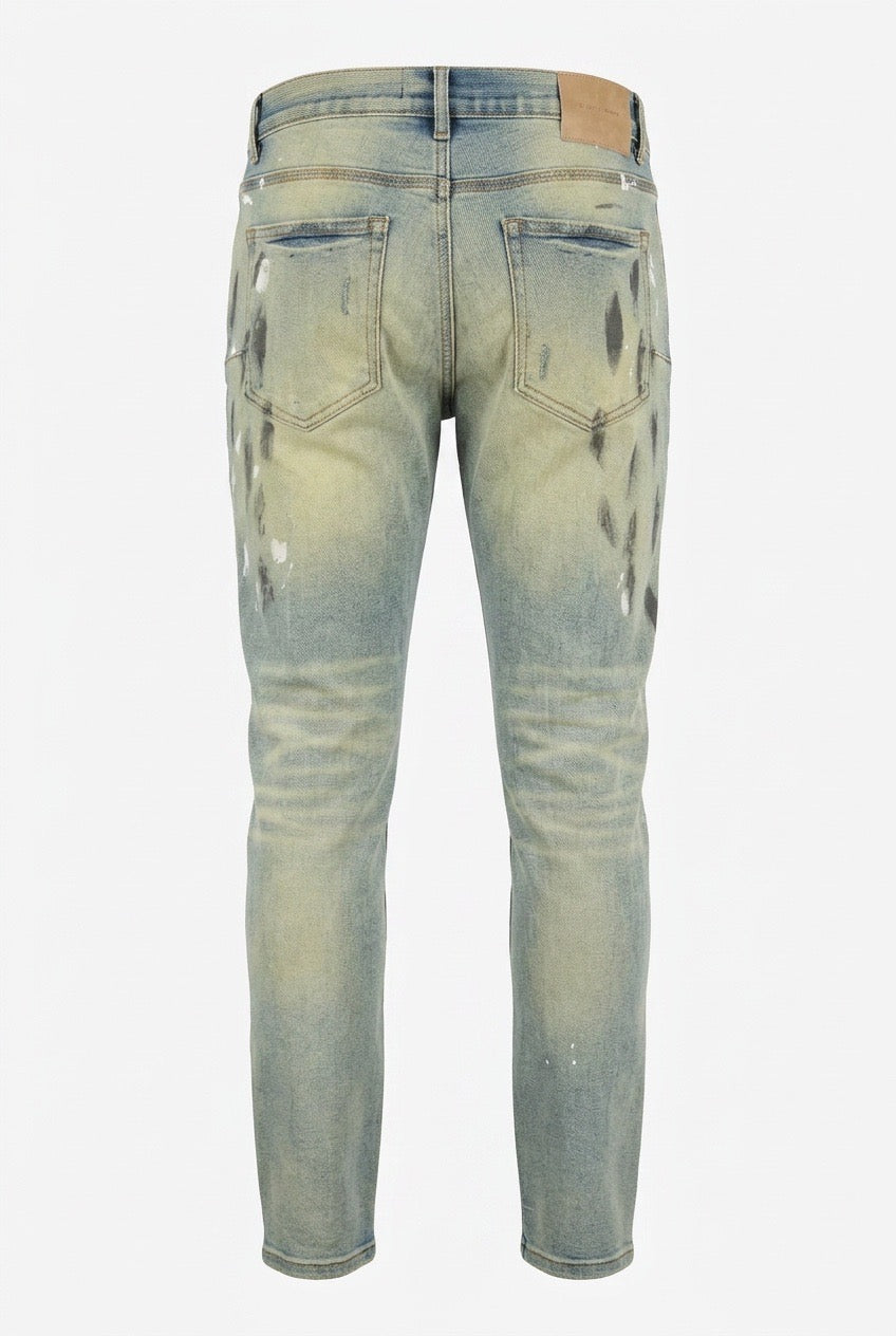 Faded Blue Distressed and Paint Splattered Purple Jeans
