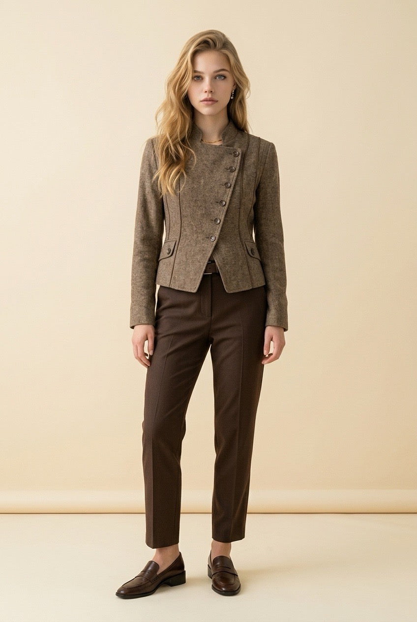 Mandarin Collar Brown  Vintage Jacket