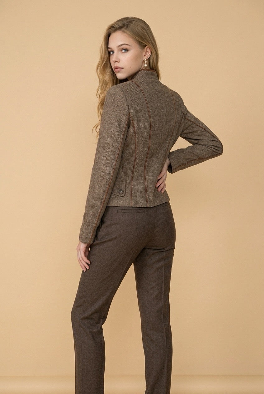 Mandarin Collar Brown  Vintage Jacket