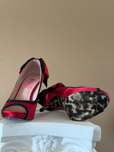Betsy Johnson  Red Heels with Bow Embellishment
