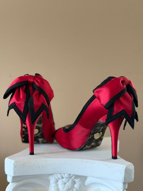 Betsy Johnson  Red Heels with Bow Embellishment