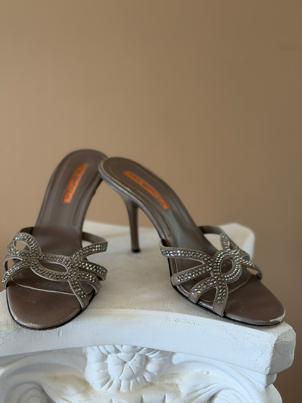 Via Spiga Pewter Sandals with Rhinestones
