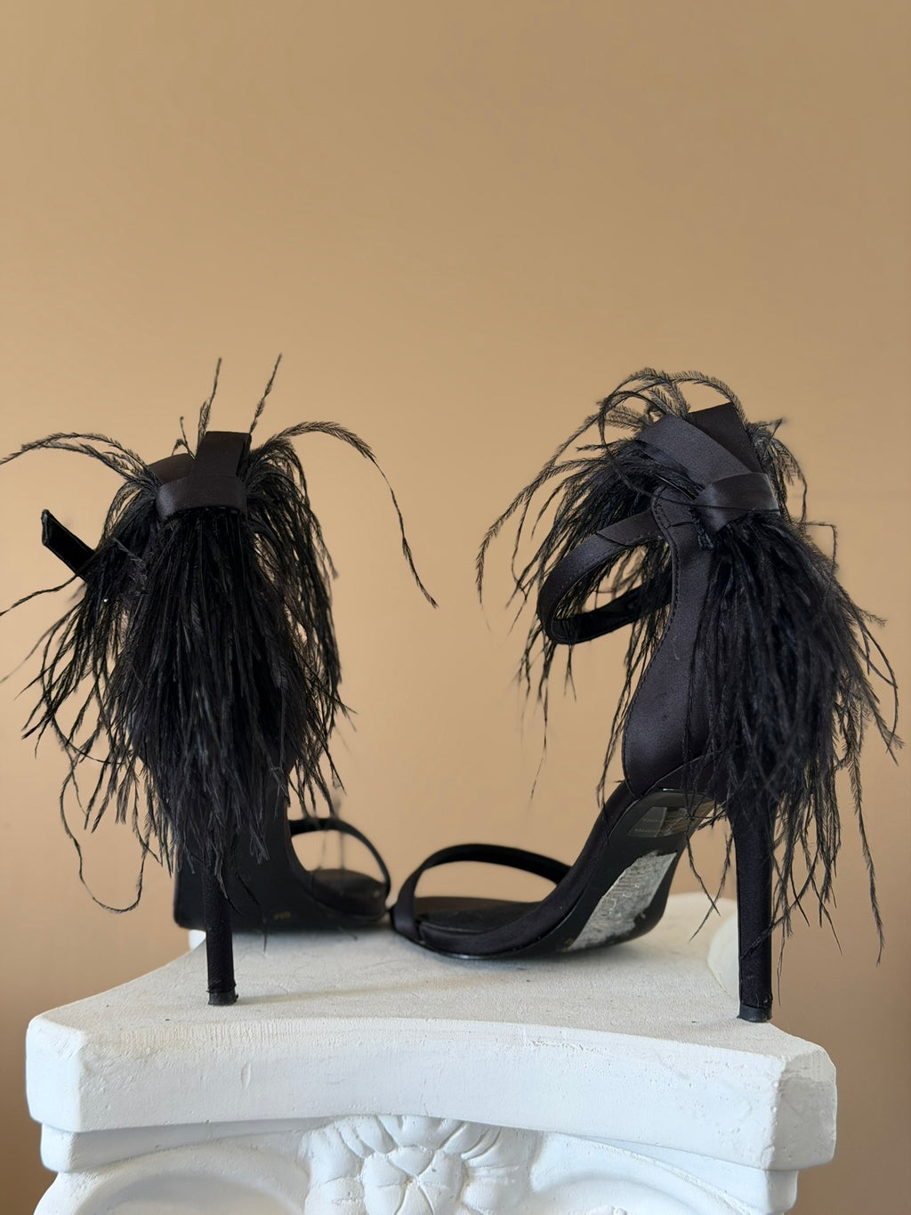 Gianni Bini Ankle Strap Sandals with Feather Embellishment