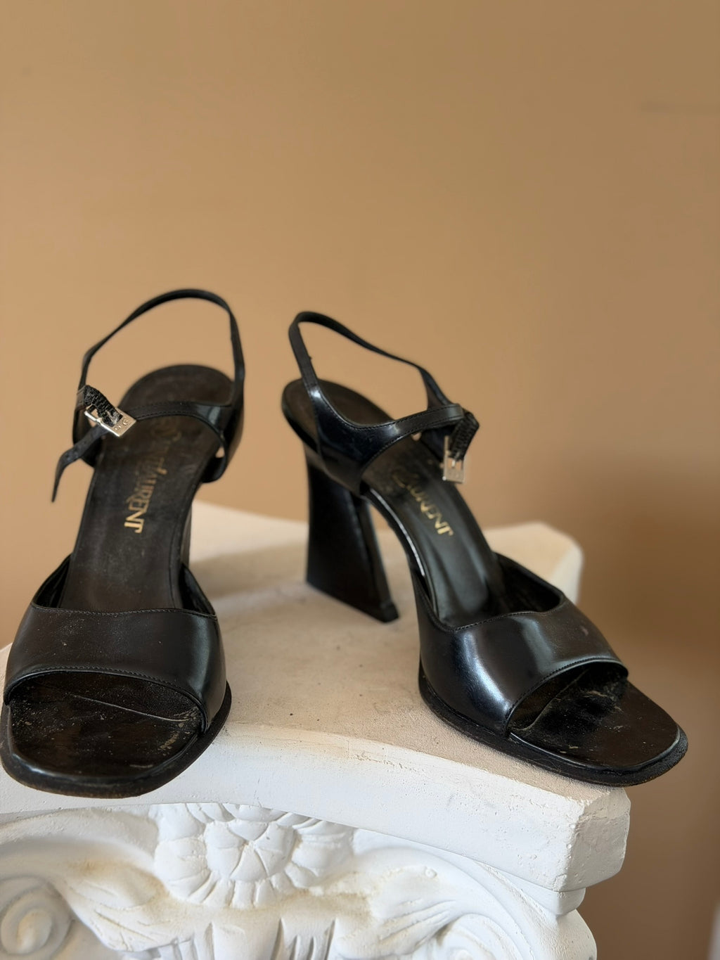 Yves Saint Laurent Ankle Strap Sandals with Unusual Heel
