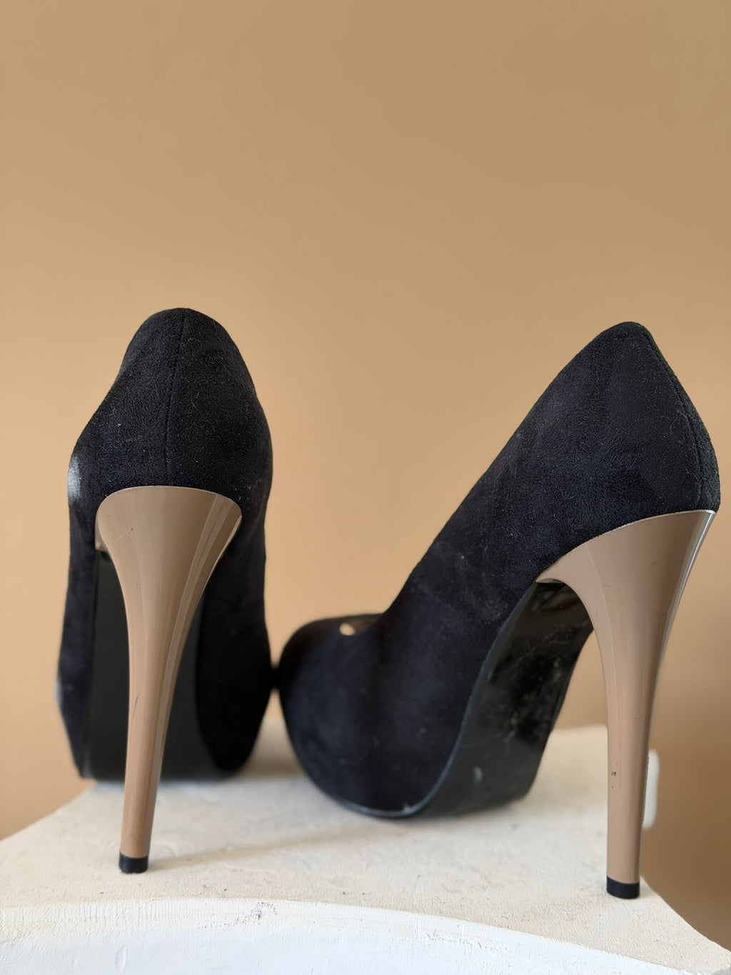Black Stilettos with Taupe Platform and Heels