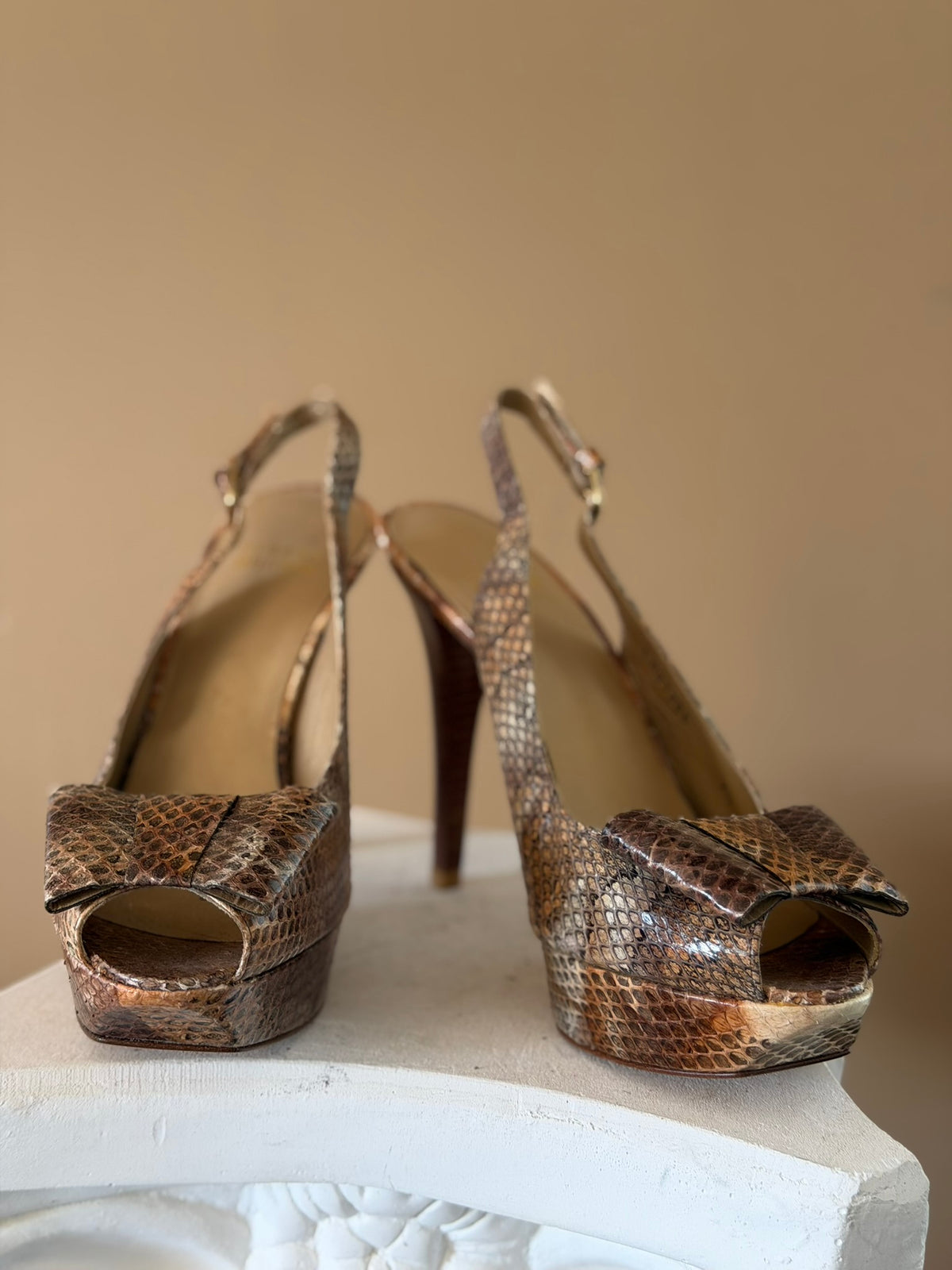 Stuart Weitzman Peep-Toe Sling Back Stilettos