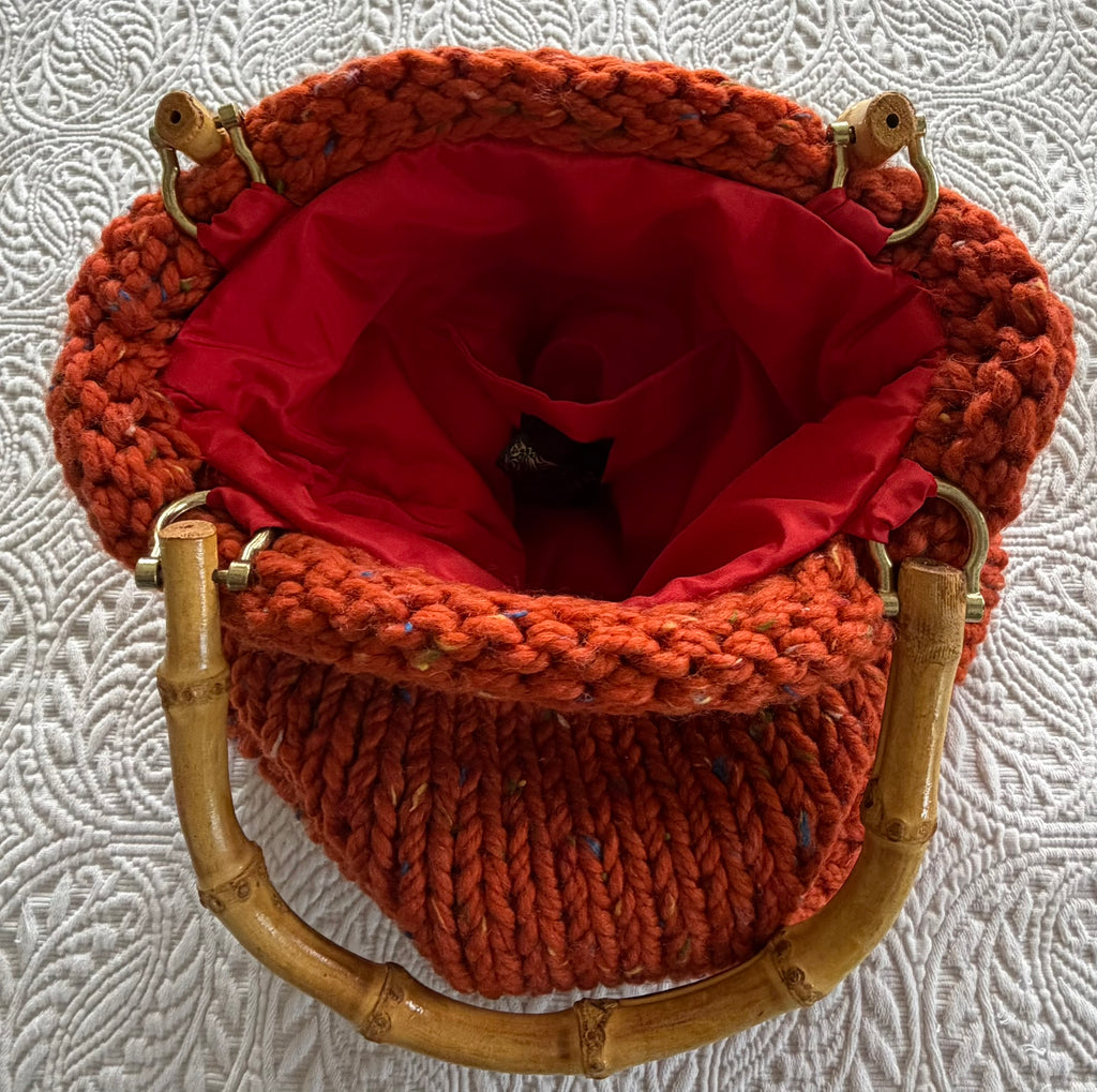 Knitted Handbag with Cane Handle