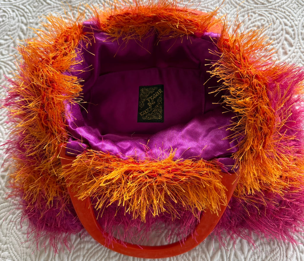 Shaggy Orange and Pink Striped Knitted Bag