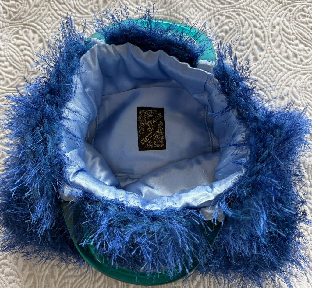 Blue Fur Yarn Knitted Handbag