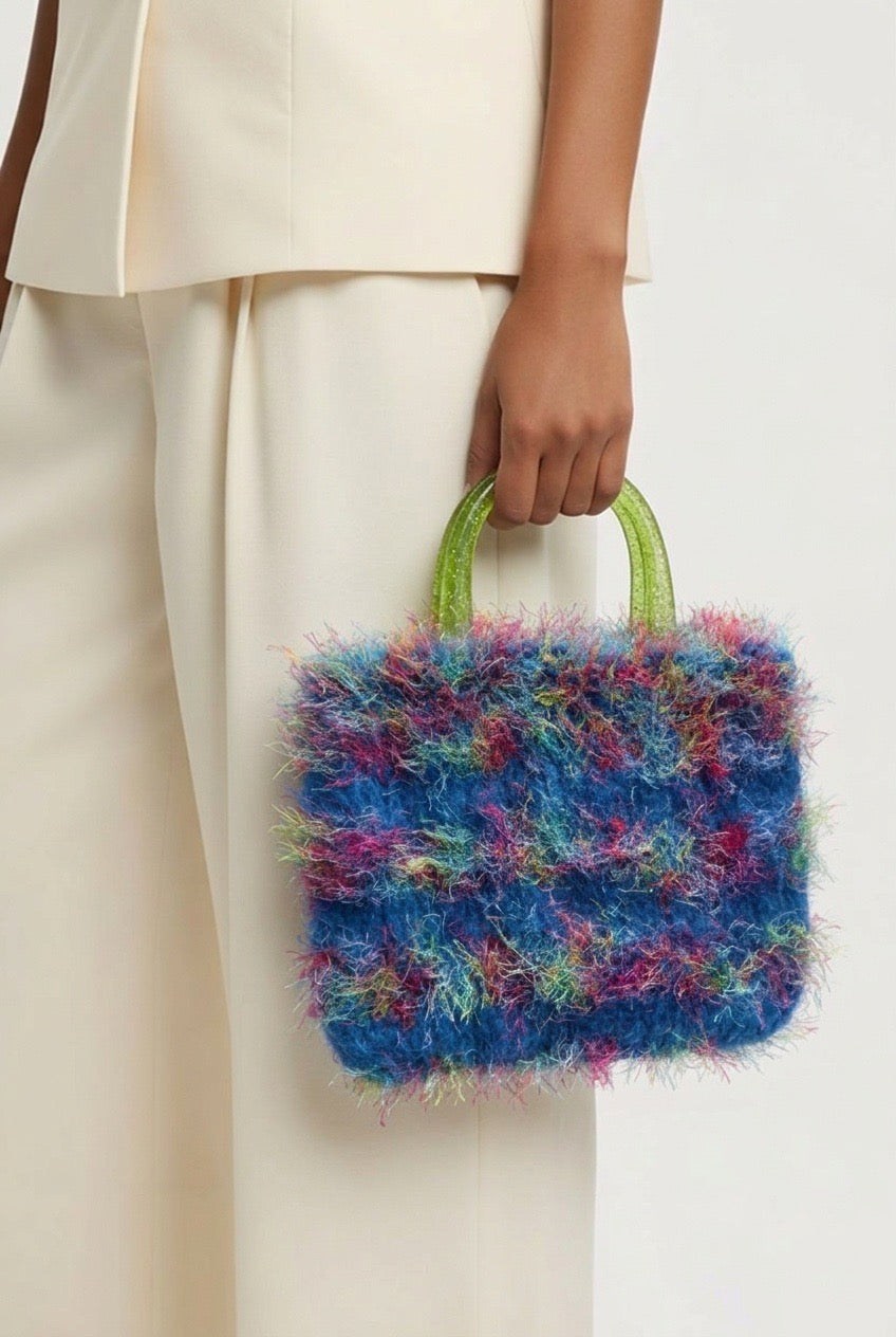 Multi Color Fur Yarn Knitted Handbag