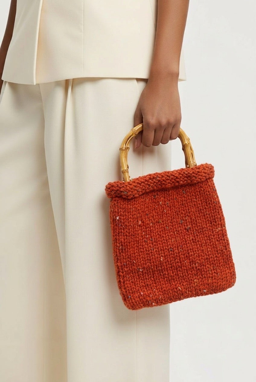 Knitted Handbag with Cane Handle