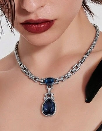 Elegant Silver Tone Blue Stone Jewelry Set