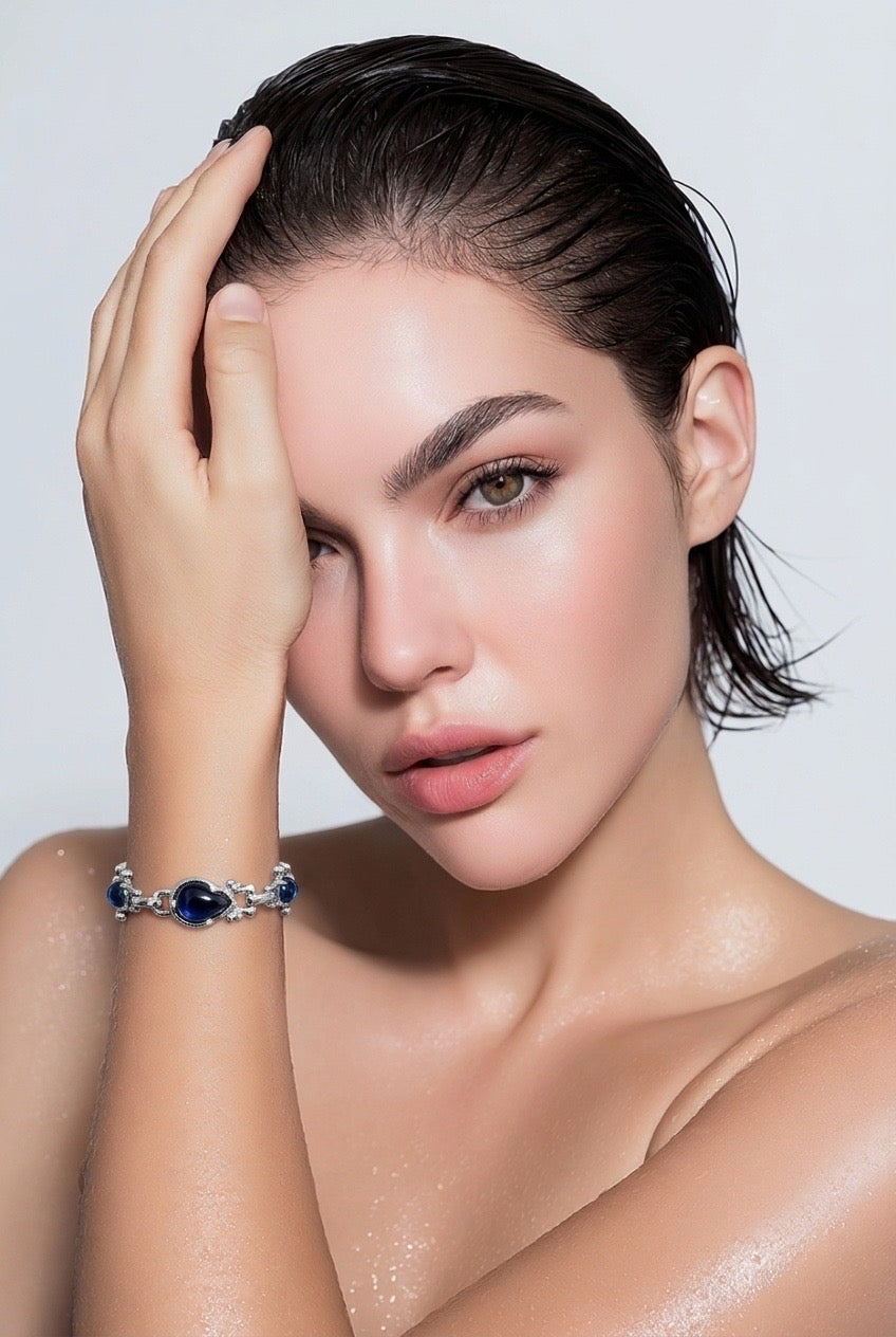 Elegant Silver Tone Blue Stone Jewelry Set