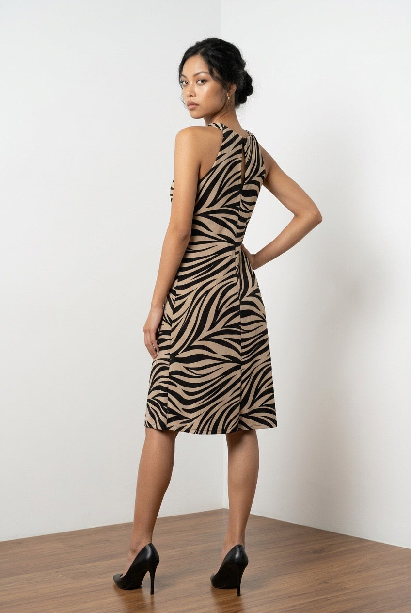 Zebra Print Double Frill Halter Dress