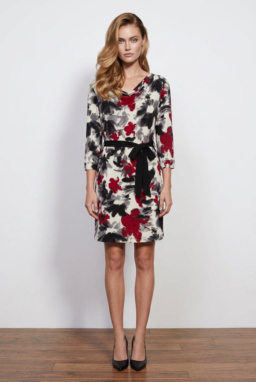 Cowl Neckline Abstract Fabric Dress