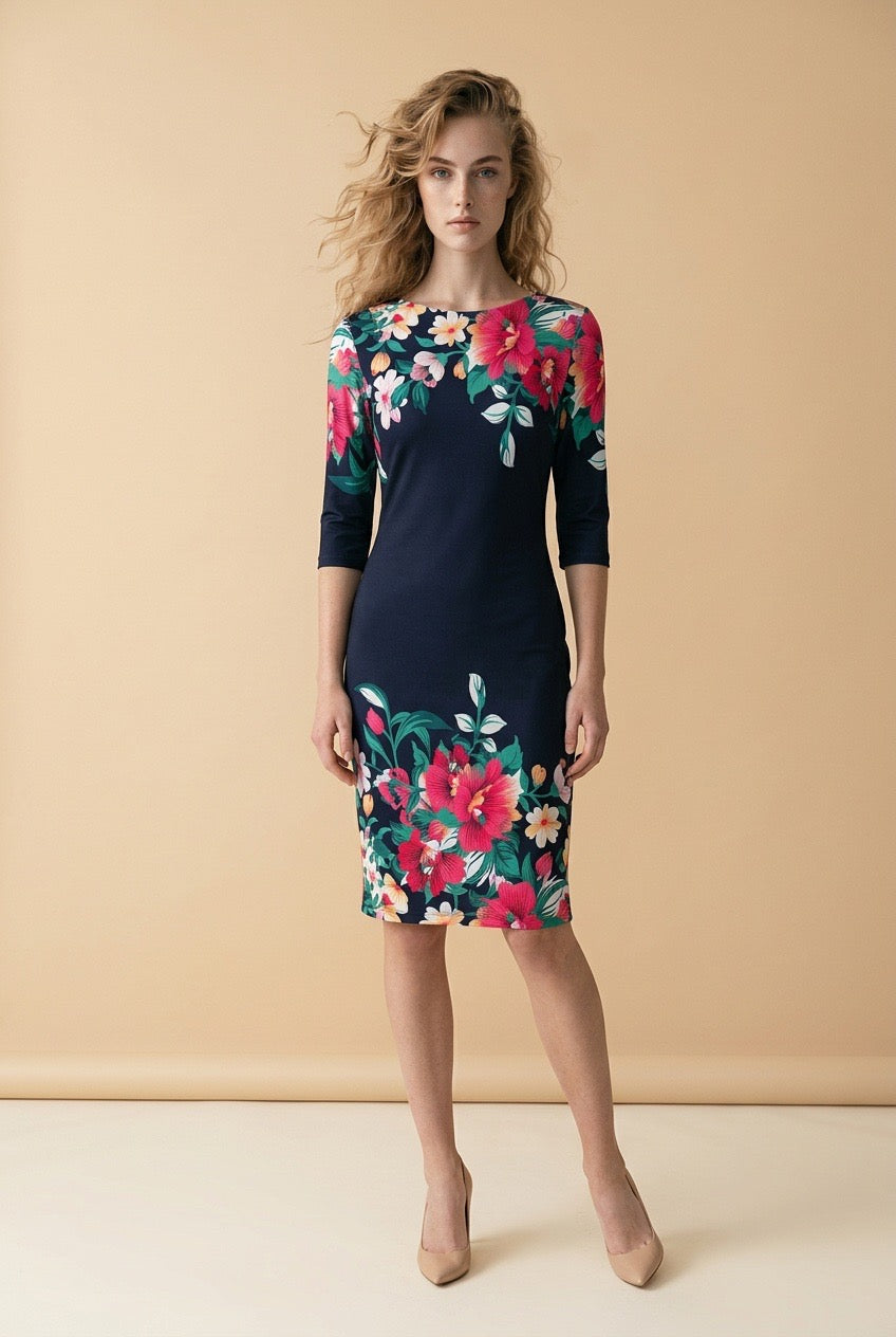 Navy Floral Dress – Knee Length