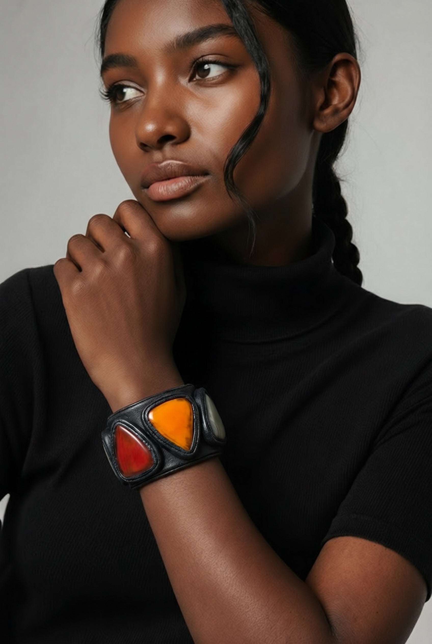 Artisan Leather and Stone Vintage Cuff