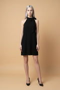 Black Halter Neck Bow Embellished Dress