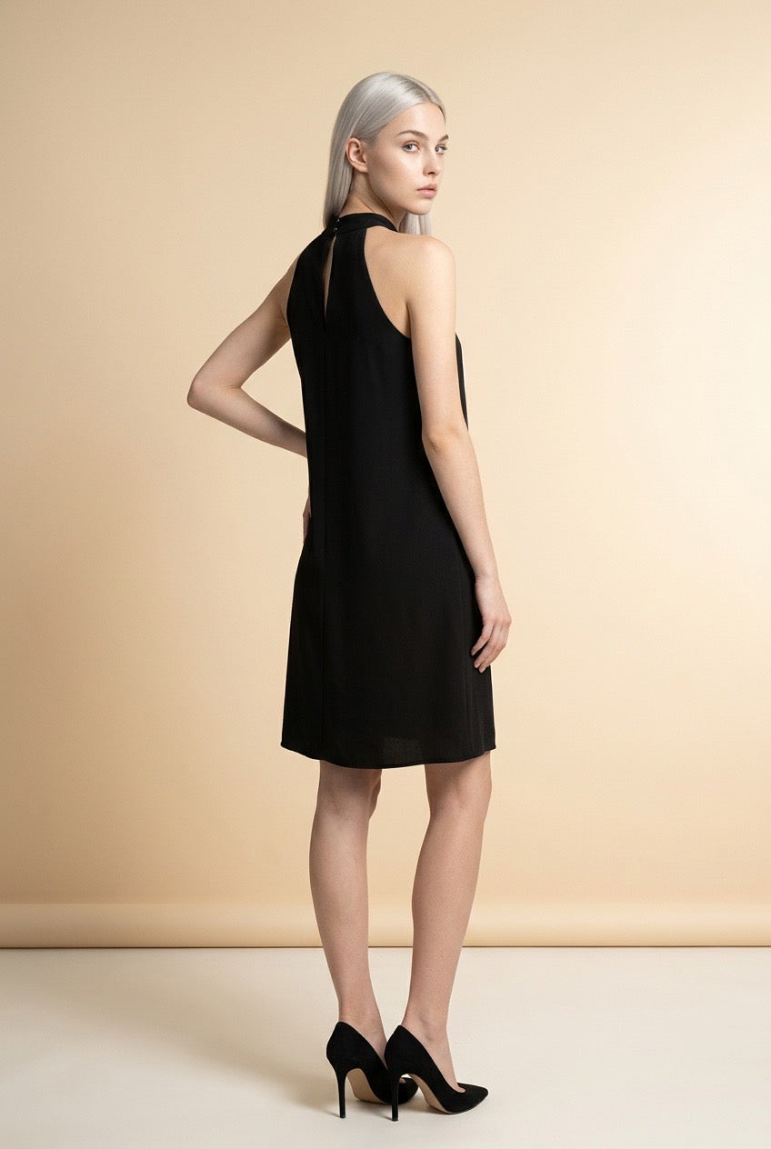 Black Halter Neck Bow Embellished Dress