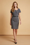 Gray Belted Dress with Unusual Neckline