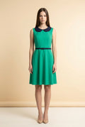 Green Dress with Navy Peter Pan Collar and Belt