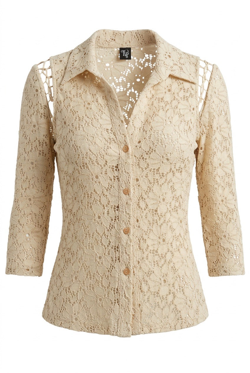 Long Sleeve Lace Shirt with Laced in Sleeves