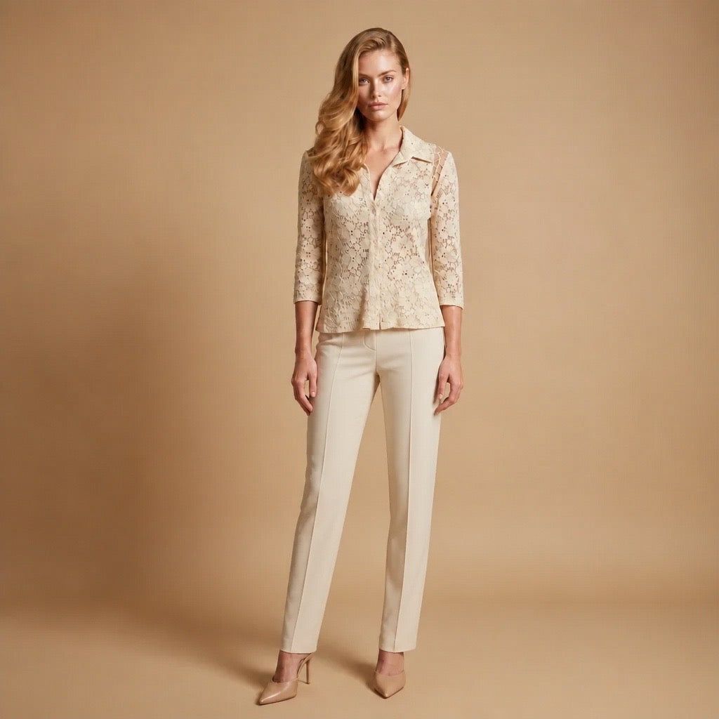 Long Sleeve Lace Shirt with Laced in Sleeves