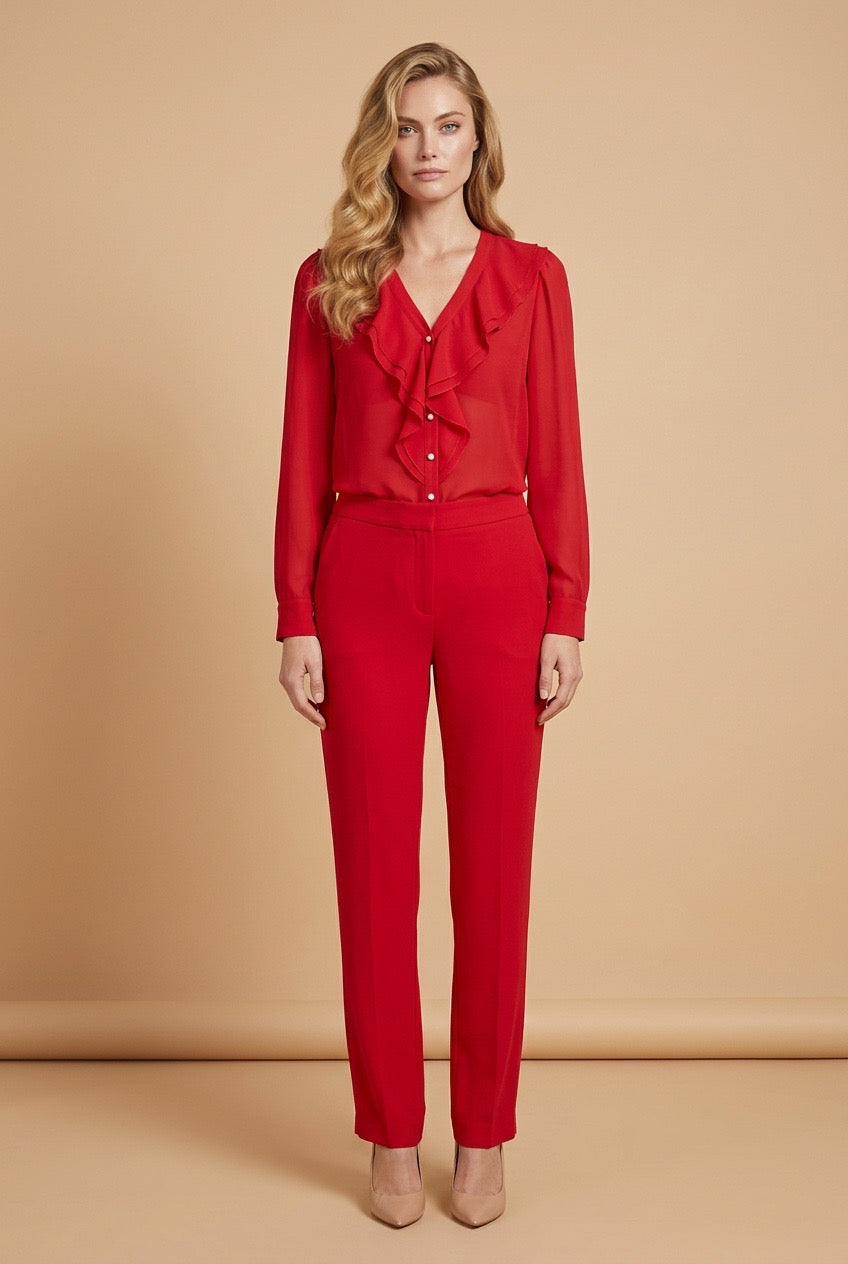 Red Cascade Collar Shirt