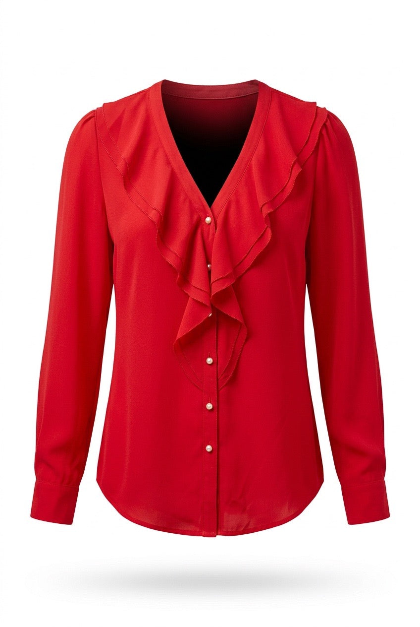 Red Cascade Collar Shirt