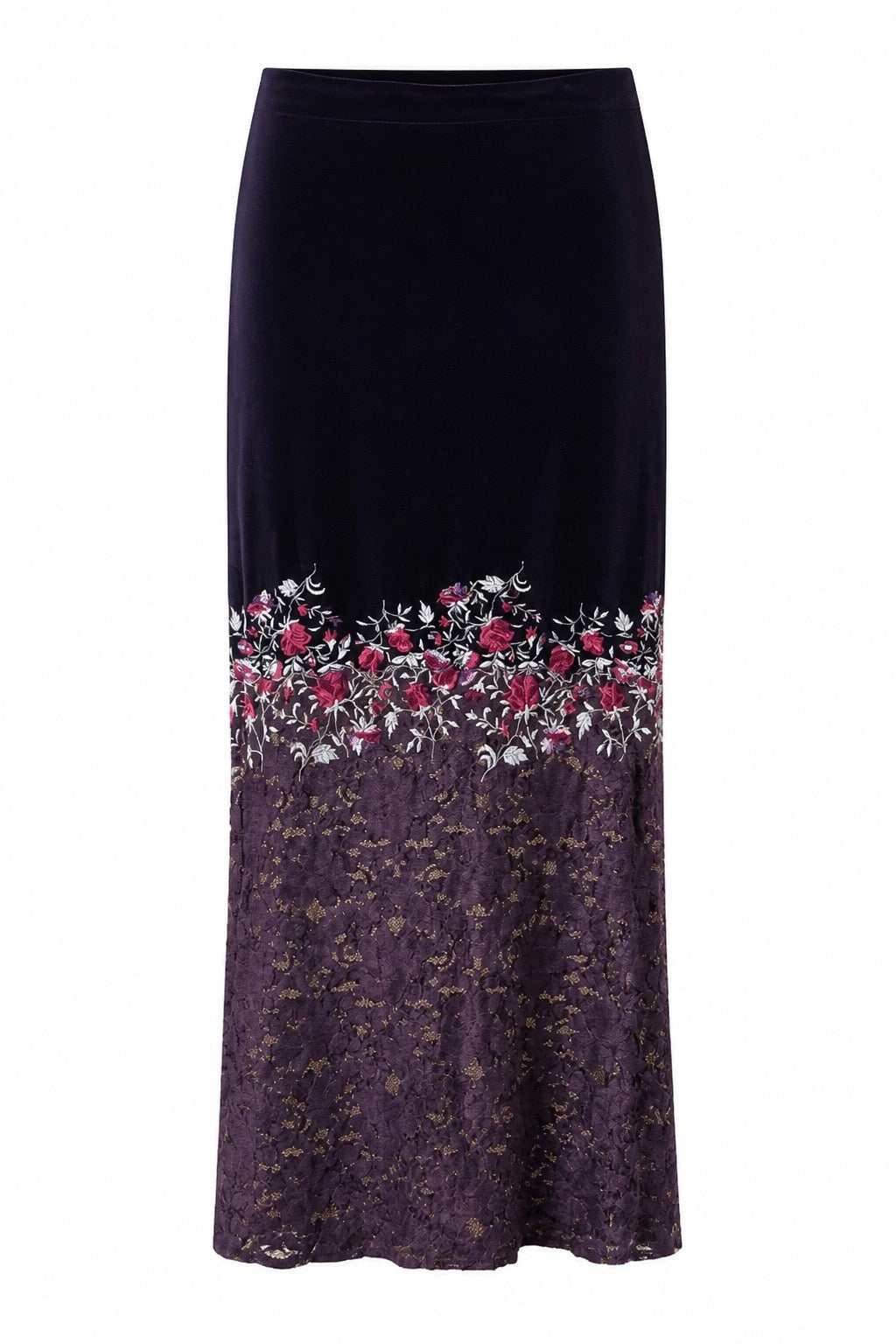 Elegant Velvet and Lace Skirt with Embroidery